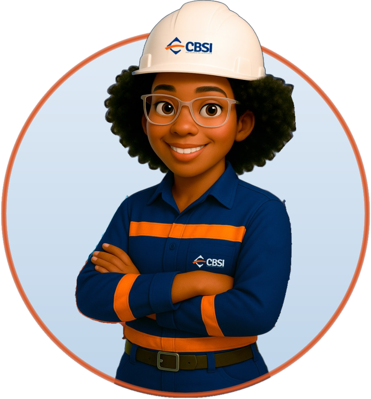 Profissional da CBSI sorrindo, de uniforme e capacete da empresa